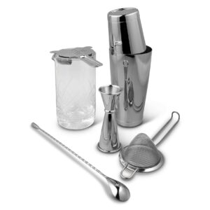 Shaken & Stirred Cocktail Set - Stainless Steel w Etched Mixing Glass Bartools Canada